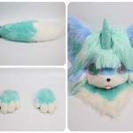 Furry Unicorn Fursuit Partial Set - Head, handpaws & tail